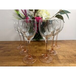 Vintage Luminarc‎ France Pink Stem Wine Glasses Set Elegant MCM Barware